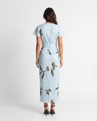 Mirea | V-Neck Leaf Print Midi Dress
