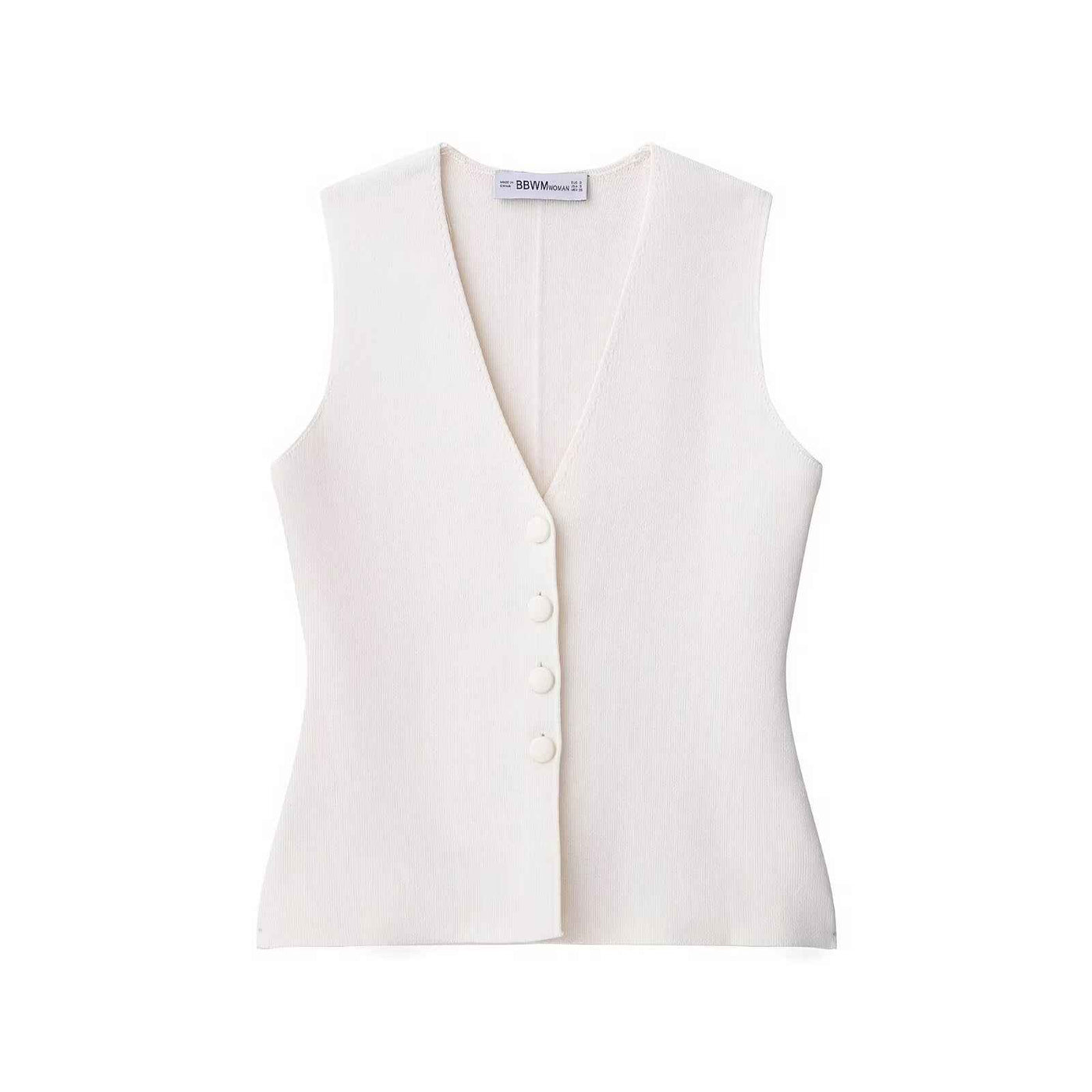 Remi | Elegant Knitted Vest Top White Sleeveless V Neck Ribbed