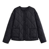Vera | Autumn Quilted Jacket Purple Collarless Button Front