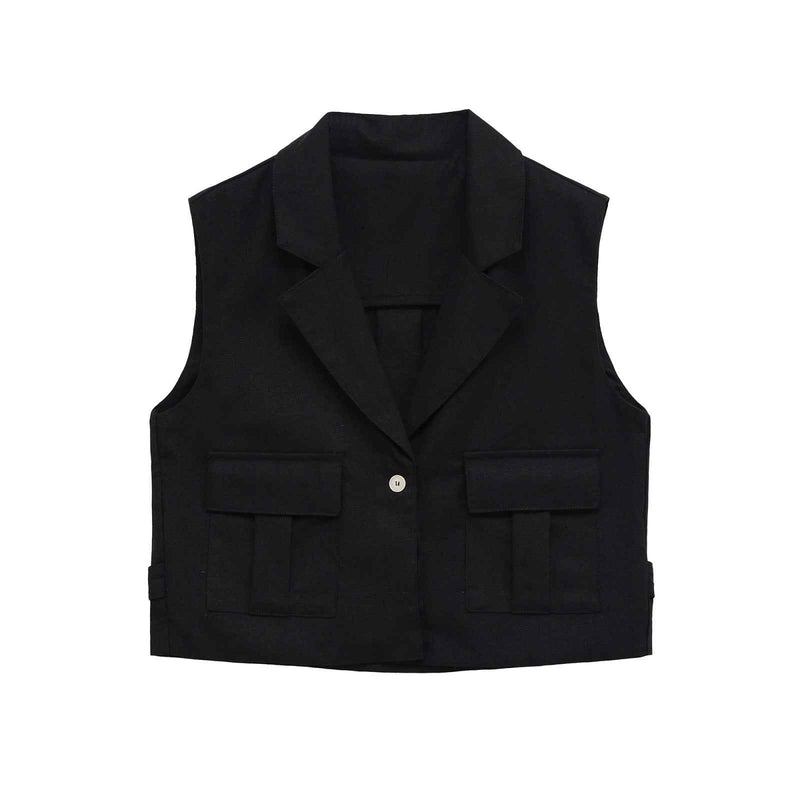 Elodie | Sleeveless Blazer Black Cropped Tailored Utility Pockets
