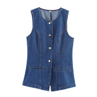 Yara | Summer Denim Vest Light Blue Sleeveless Button Front