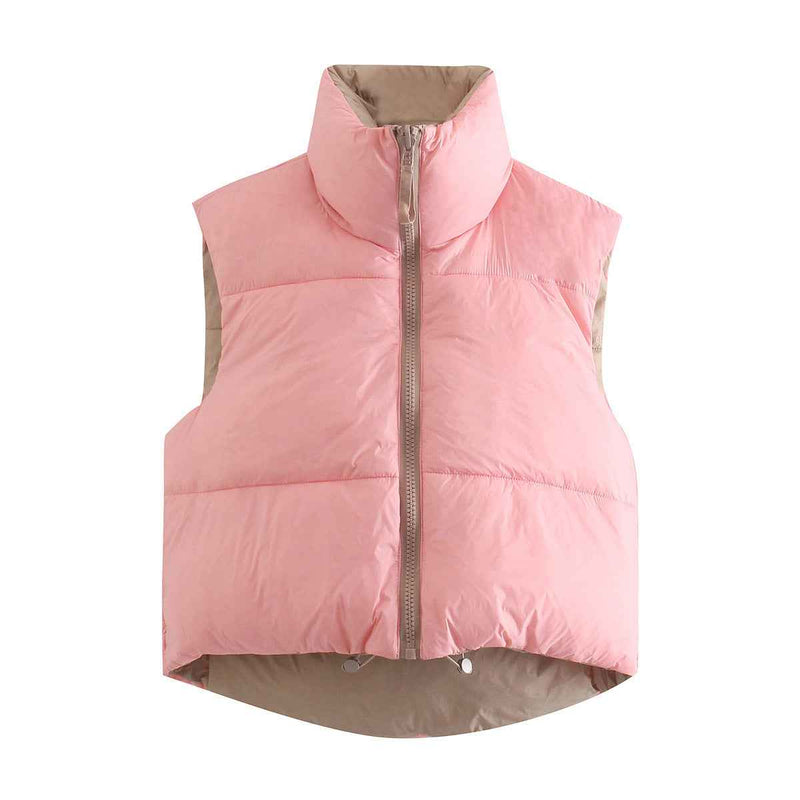 Kira | Quilted Puffer Vest Pink Sleeveless Reversible Padded Gilet