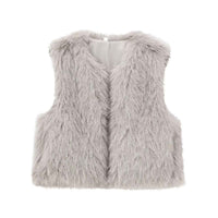 Flora | Faux Fur Gilet Black Sleeveless Fluffy
