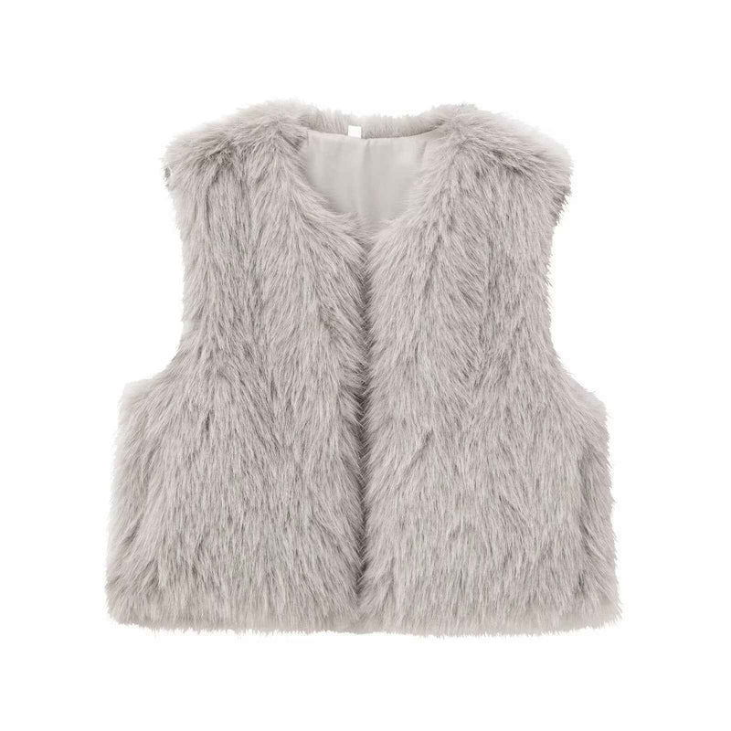 Flora | Faux Fur Gilet Black Sleeveless Fluffy