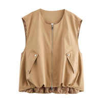 Fern | Utility Zip Vest Green Khaki Sleeveless Bomber
