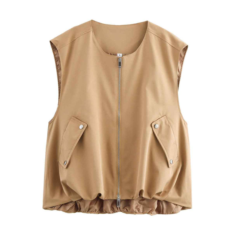 Fern | Utility Zip Vest Green Khaki Sleeveless Bomber