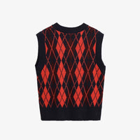 Sia | Knitted Vest Red Argyle Sleeveless V Neck