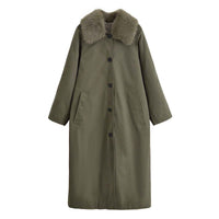 Cora | Faux Fur Collar Longline Coat Khaki Long