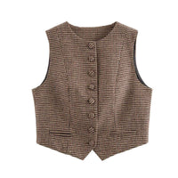 Sia | Smart Casual Check Blazer Brown Houndstooth Sleeveless Fitted