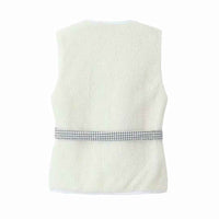 Wren | Belted Check Vest Top White Sleeveless Tie Front V Neck