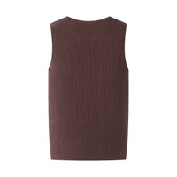 Opal | Sleeveless Cardigan Brown Ribbed Knitted Button Front Fitted