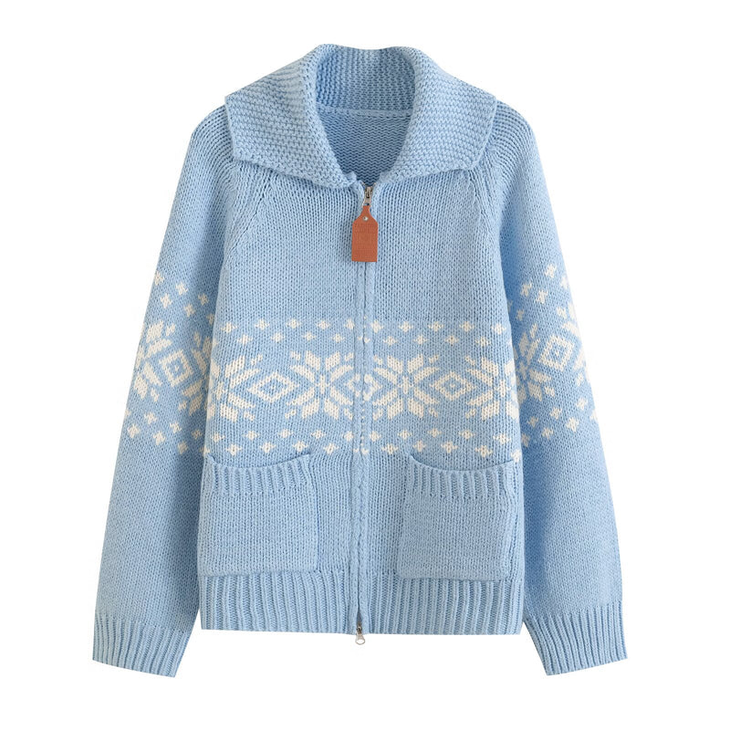 Astrid | Relaxed Chunky Snowflake Zip Cardigan