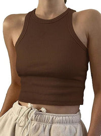 Liv Ribbed Racer Tank Top - Coffee