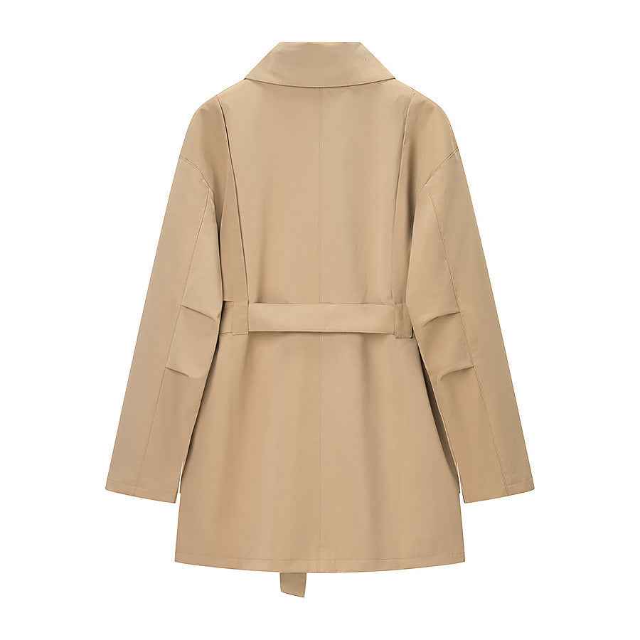 Willa | Utility Jacket Beige Belted Cargo Pockets Long
