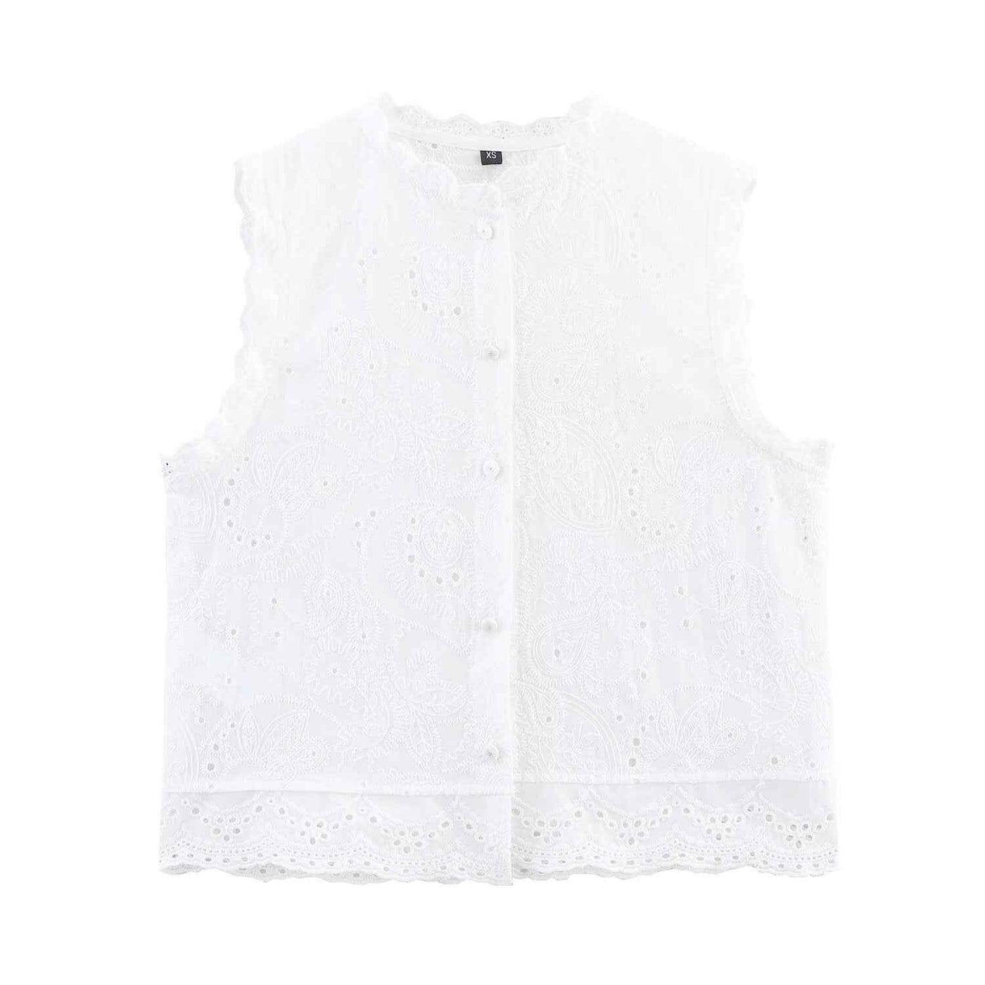 Rosa | Summer Lace Embroidered Sleeveless Cotton Vest White