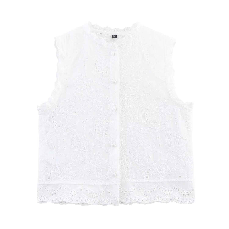 Rosa | Summer Lace Embroidered Sleeveless Cotton Vest White