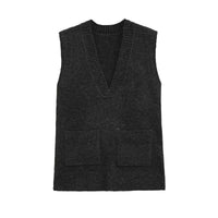 Isla | Knitted Sleeveless Cardigan Charcoal Grey V Neck Ribbed