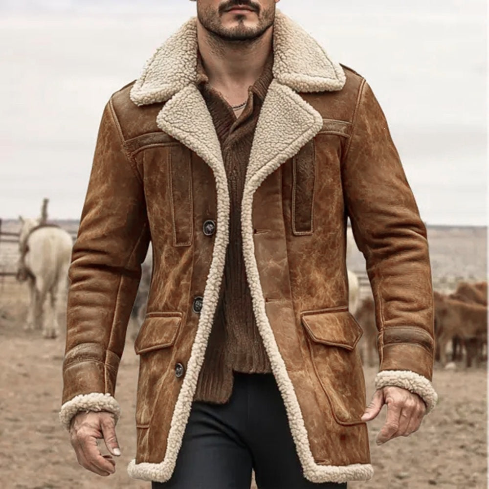Ashcombe | Men's Faux Suede Sherpa Lined Double-Breasted Coat - Khaki