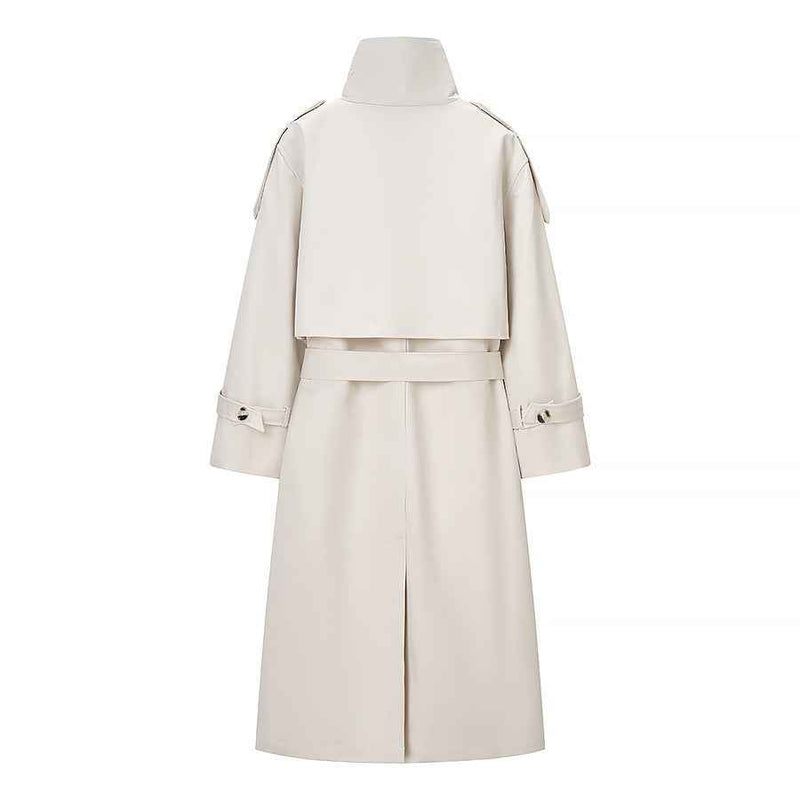 Viola | Elegant Belted Double Breasted Coat Cream Long