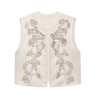Hazel | Elegant Embroidered Cardigan Purple Sleeveless Zip Front