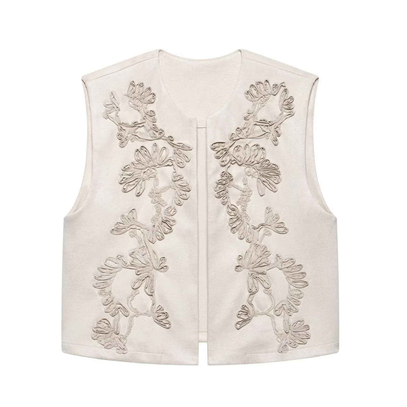 Hazel | Elegant Embroidered Cardigan Purple Sleeveless Zip Front
