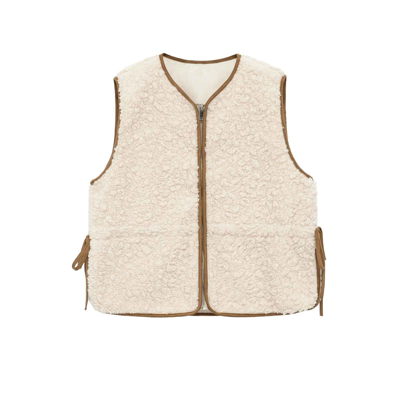 Faye | Casual Faux Fur Jacket Borg Cream Sleeveless Zip Up
