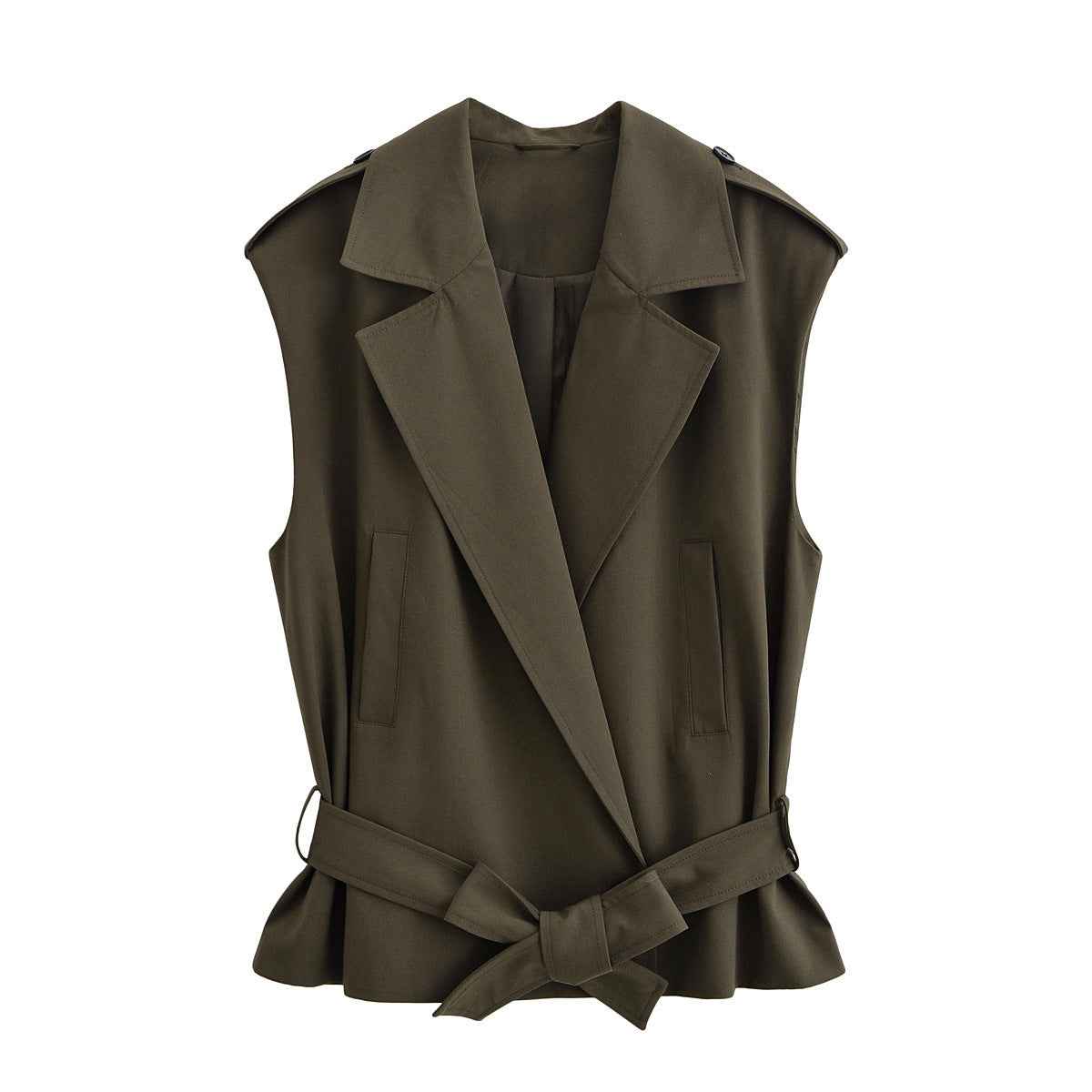 Liv | Sleeveless Blazer Black Belted Peplum Tailored