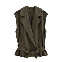 Liv | Sleeveless Blazer Black Belted Peplum Tailored