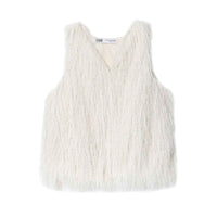 Willa | Fluffy Vest Top White Sleeveless V Neck