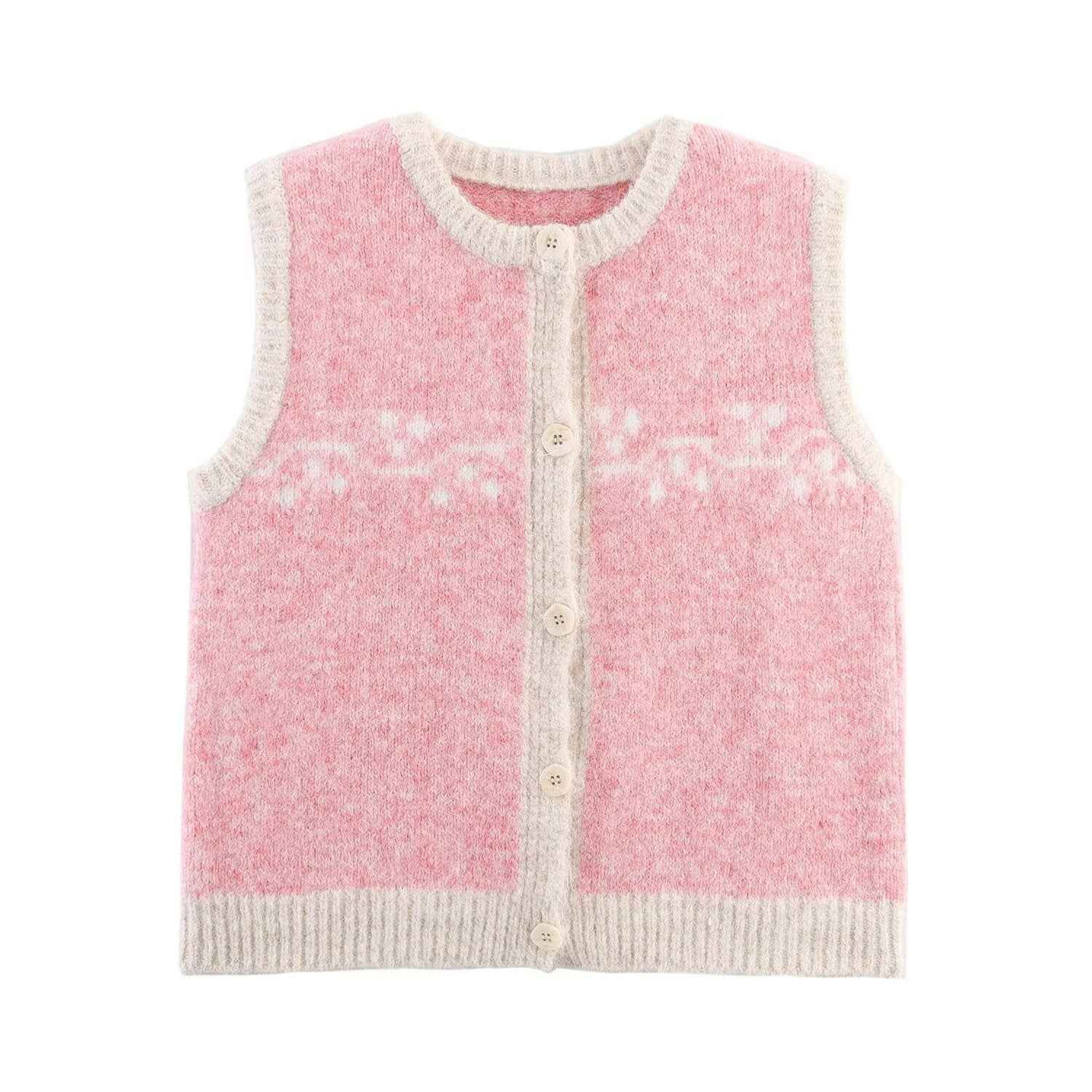 Sia | Sleeveless Blazer Grey Cream Knitted Button Front Vest