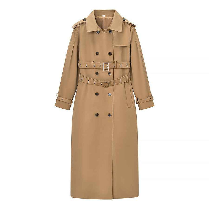 Fleur | Elegant Double Breasted Trench Coat Beige Long