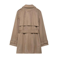 Lux | Elegant Belted Trench Coat Suede Beige Long