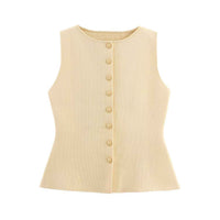 Lena | Sleeveless Knitted Vest Cream Button Front Fitted