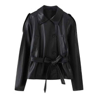 Iris | Elegant Faux Leather Belted Jacket Black