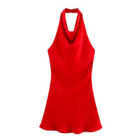 Isla | Cowl Halter Neck Draped Front Silky-Touch Mini Dress