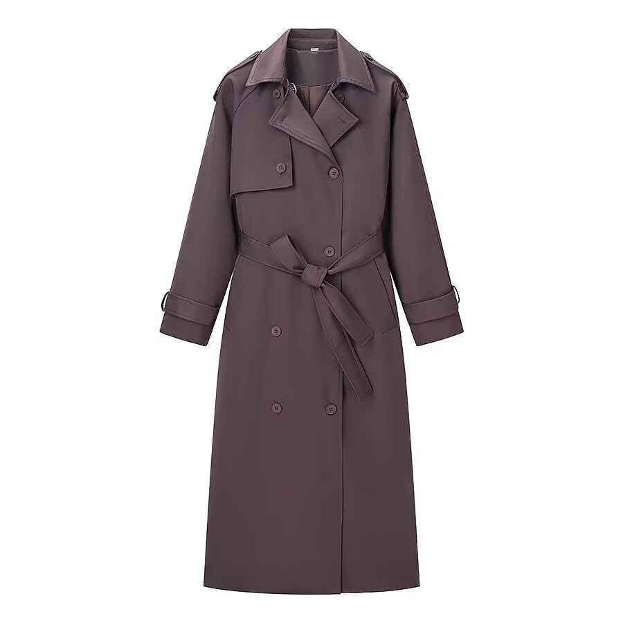 Tallulah | Elegant Belted Longline Coat Brown Double Breasted