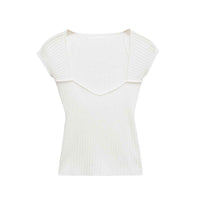 Lyra | Summer Square Neck Knitted Top Green Ribbed Short Sleeve
