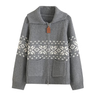 Astrid | Relaxed Chunky Snowflake Zip Cardigan