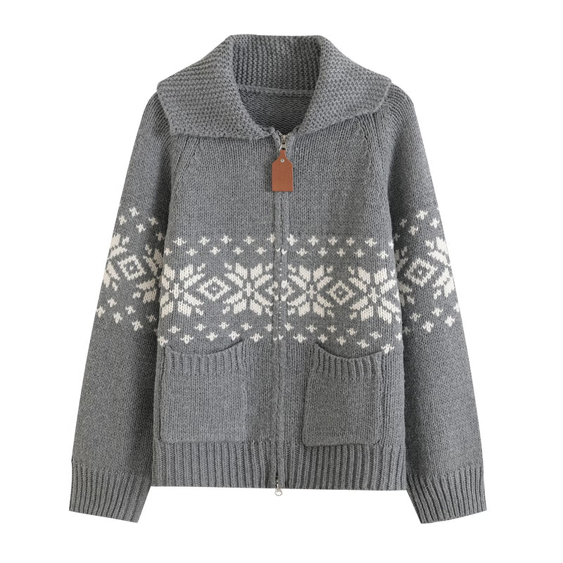 Astrid | Relaxed Chunky Snowflake Zip Cardigan