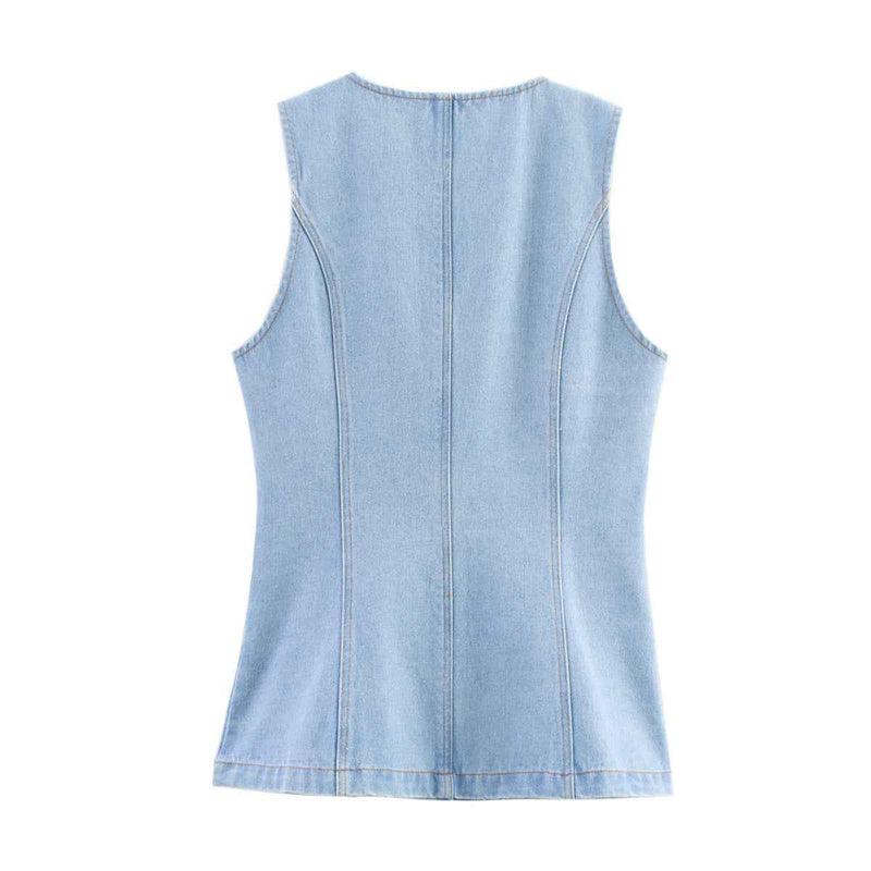 Yara | Summer Denim Vest Light Blue Sleeveless Button Front