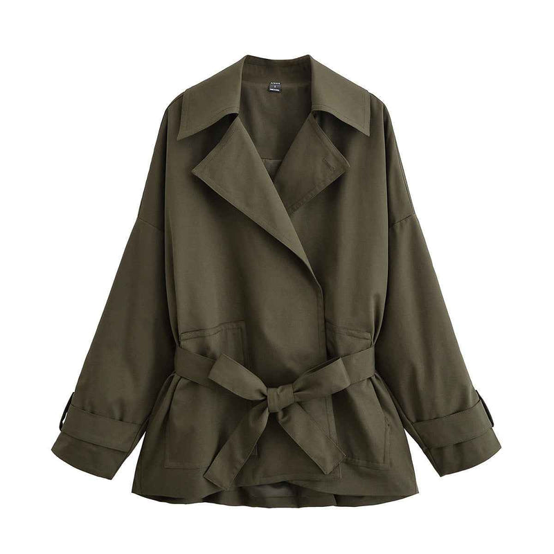 Xena | Casual Relaxed Linen Jacket Green Belted Long