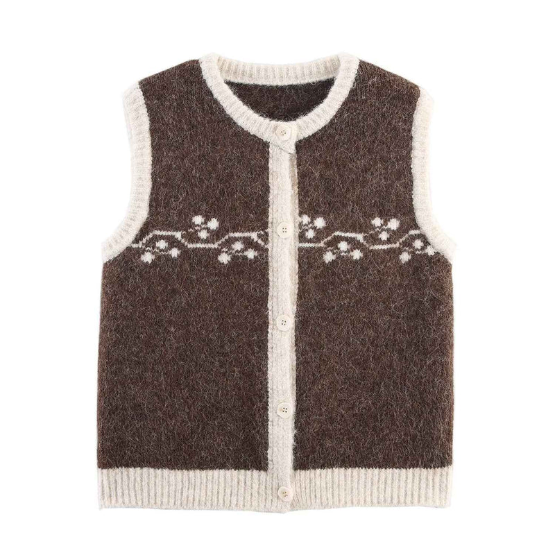 Sia | Sleeveless Blazer Grey Cream Knitted Button Front Vest