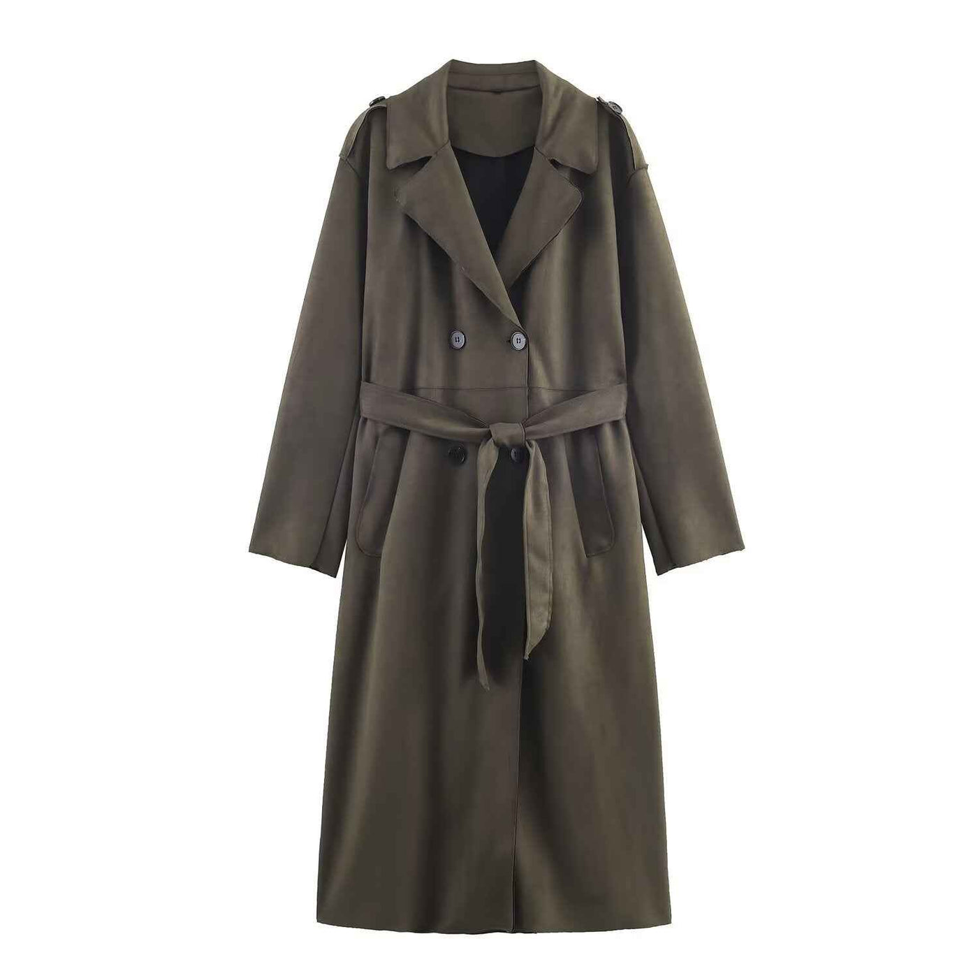 Darcy | Casual Double Breasted Longline Coat Khaki