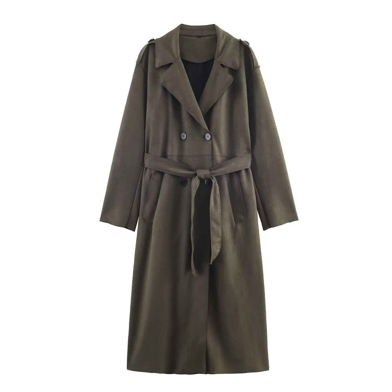 Darcy | Casual Double Breasted Longline Coat Khaki
