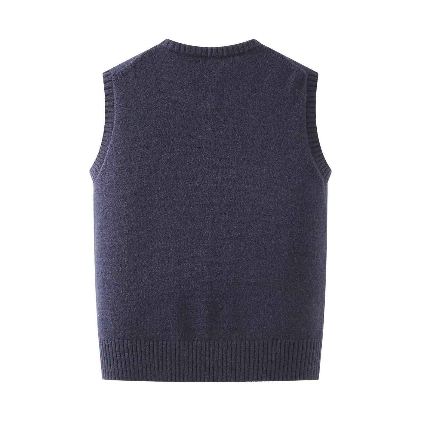 Neve | Knitted Vest Top Navy Sleeveless Button Front