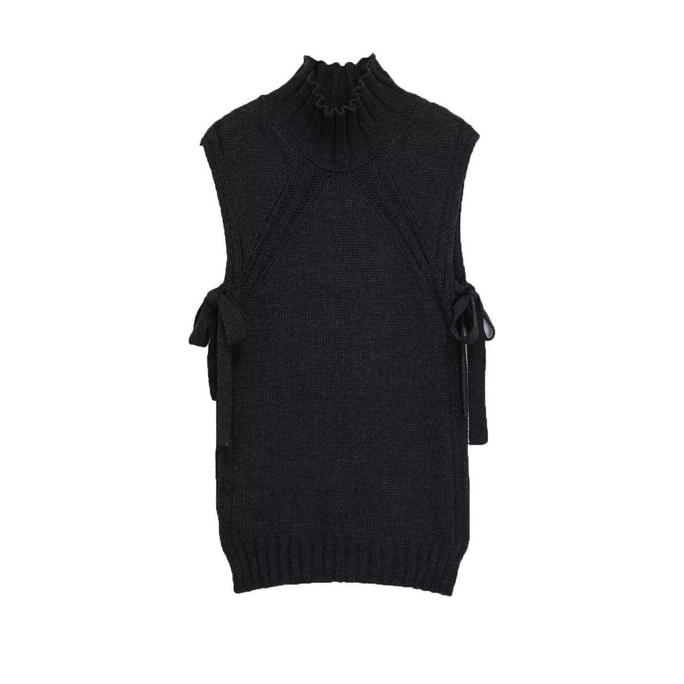 Ivy | Sleeveless Knitted Top Black High Neck Tie Side Longline