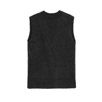 Isla | Knitted Sleeveless Cardigan Charcoal Grey V Neck Ribbed