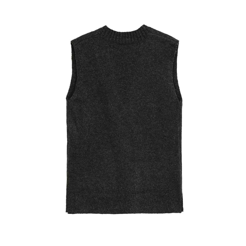 Isla | Knitted Sleeveless Cardigan Charcoal Grey V Neck Ribbed