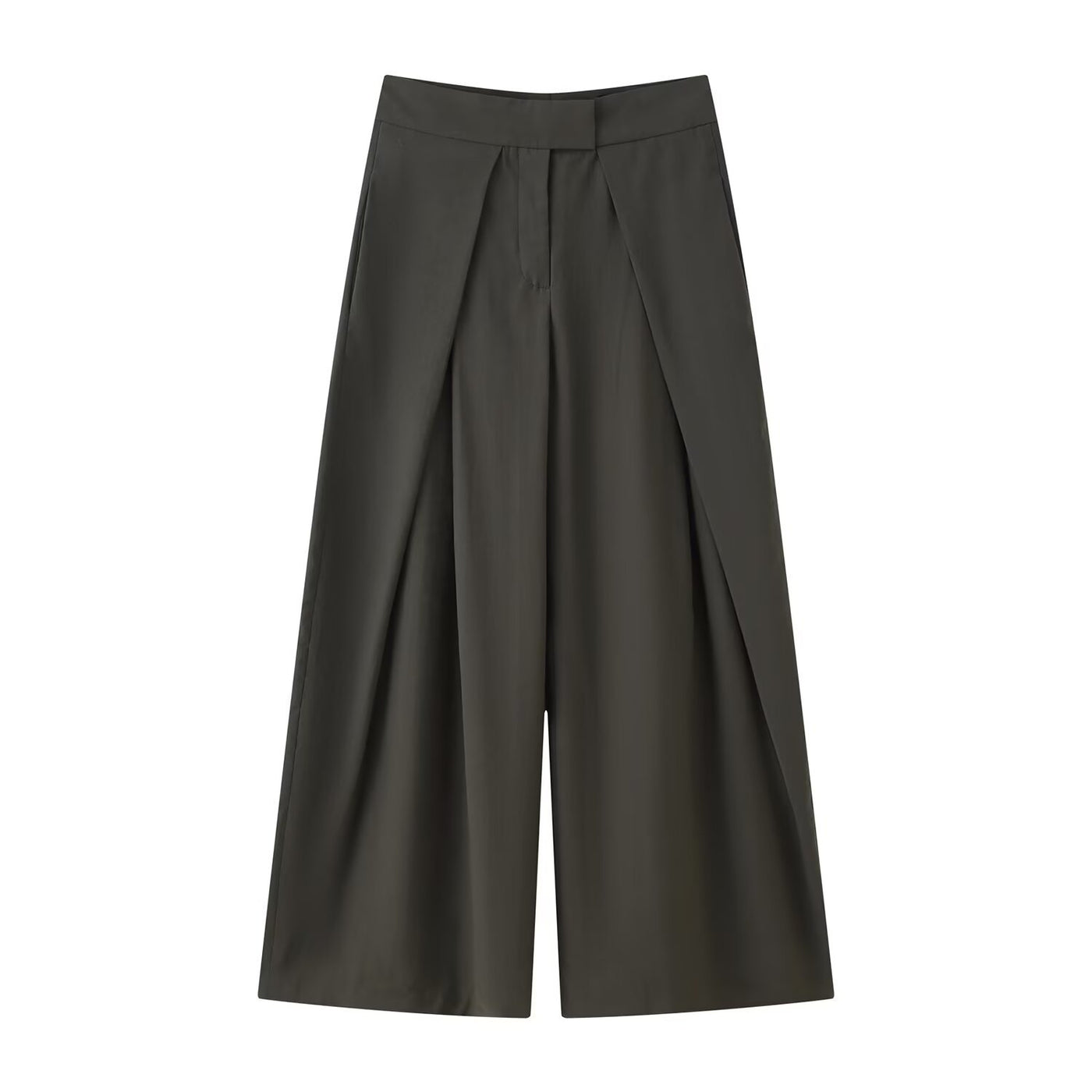 Maya | High-Waist Pleated Wide-Leg Trousers with Layered Front Panel
