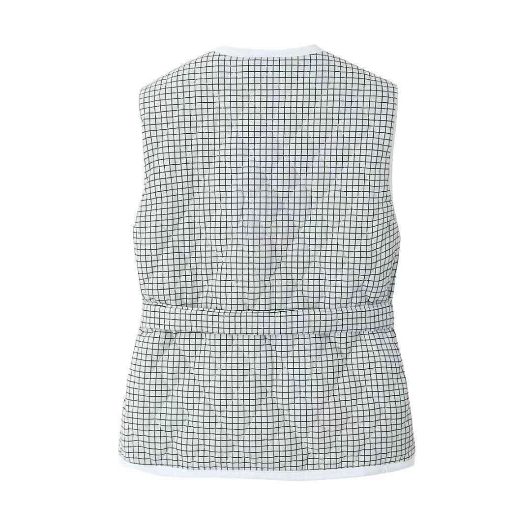Wren | Belted Check Vest Top White Sleeveless Tie Front V Neck